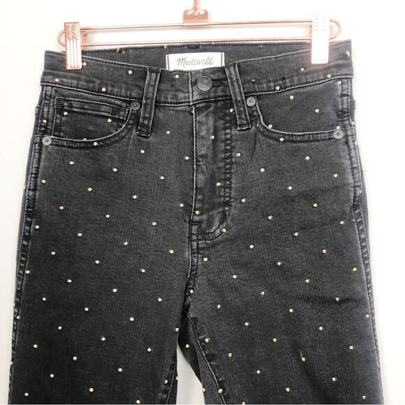 MADEWELL | 10” High Rise Skinny Jeans Black Gold Metallic Dot Women’s Size 24 - Picture 5 of 13